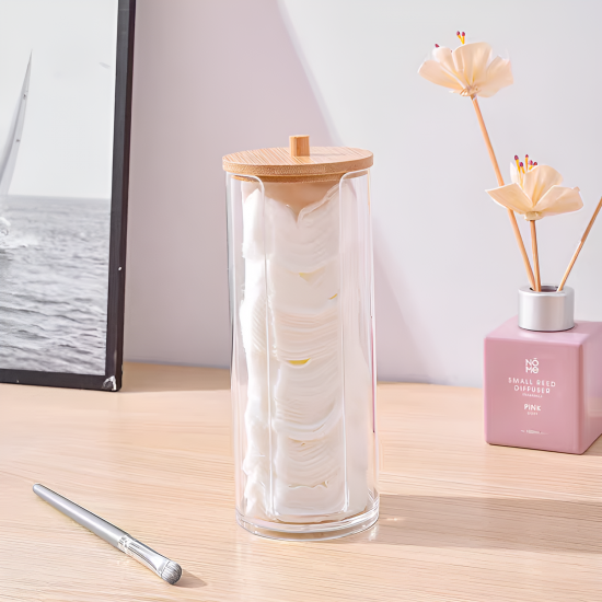 Large Acrylic Cotton Organizer With Wooden Cover